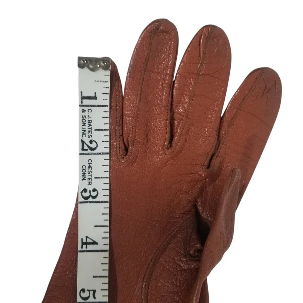 Vintage Leather Driving Gloves Soft Amber Kid Wrist Length Size 7